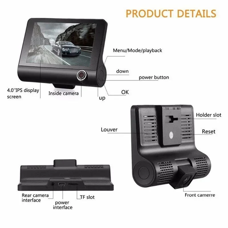 4-Zoll-Blackbox-Auto-DVR-Dashcam-Dash-Kamera IPS HD-Bildschirm 1080P Dual Lens Videorecorder Front- und Innenansichtskamera Dashcam