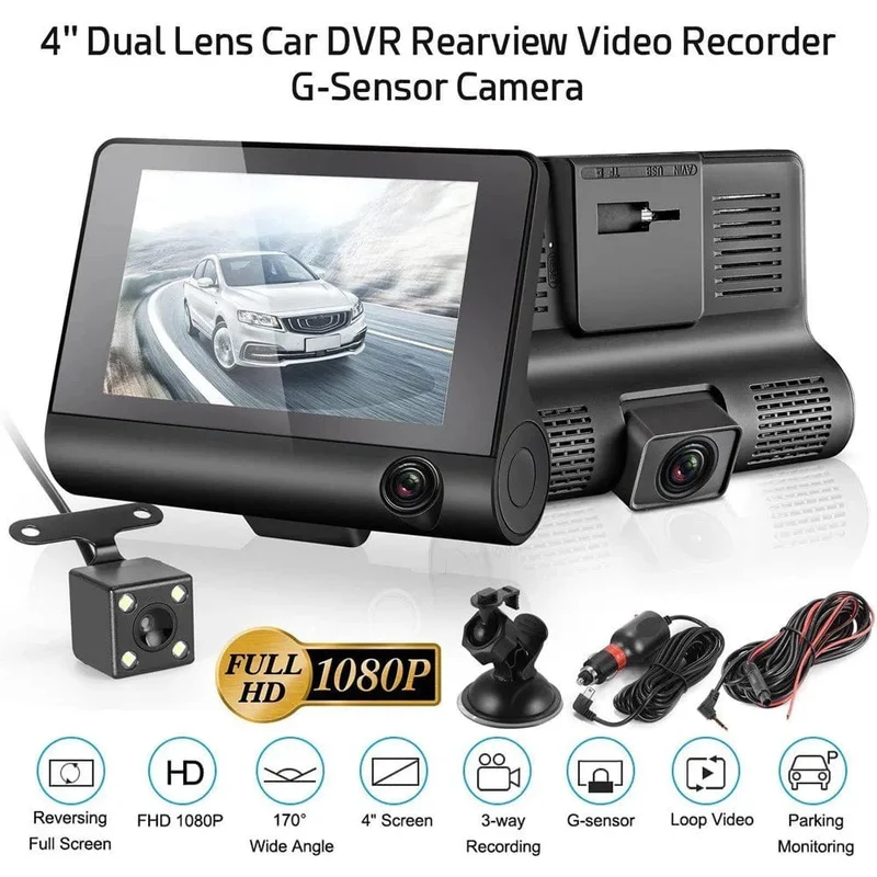 4-Zoll-Blackbox-Auto-DVR-Dashcam-Dash-Kamera IPS HD-Bildschirm 1080P Dual Lens Videorecorder Front- und Innenansichtskamera Dashcam