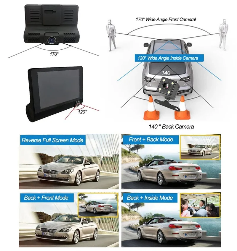 4-Zoll-Blackbox-Auto-DVR-Dashcam-Dash-Kamera IPS HD-Bildschirm 1080P Dual Lens Videorecorder Front- und Innenansichtskamera Dashcam