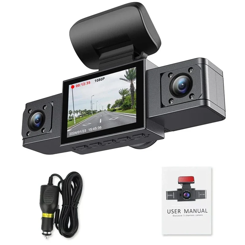 3-Kanal-Dashcam-Videorecorder, drei Objektive, Autokamera mit Rückansicht DVR, 24-Stunden-Parkmonitor, Black Box, Autozubehör