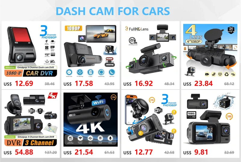 3-Kanal-Dashcam-Videorecorder, drei Objektive, Autokamera mit Rückansicht DVR, 24-Stunden-Parkmonitor, Black Box, Autozubehör