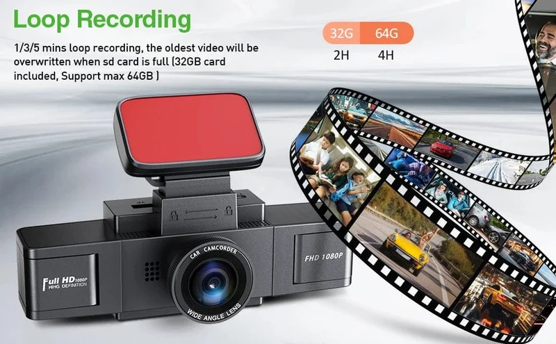 3-Kanal-Dashcam-Videorecorder, drei Objektive, Autokamera mit Rückansicht DVR, 24-Stunden-Parkmonitor, Black Box, Autozubehör