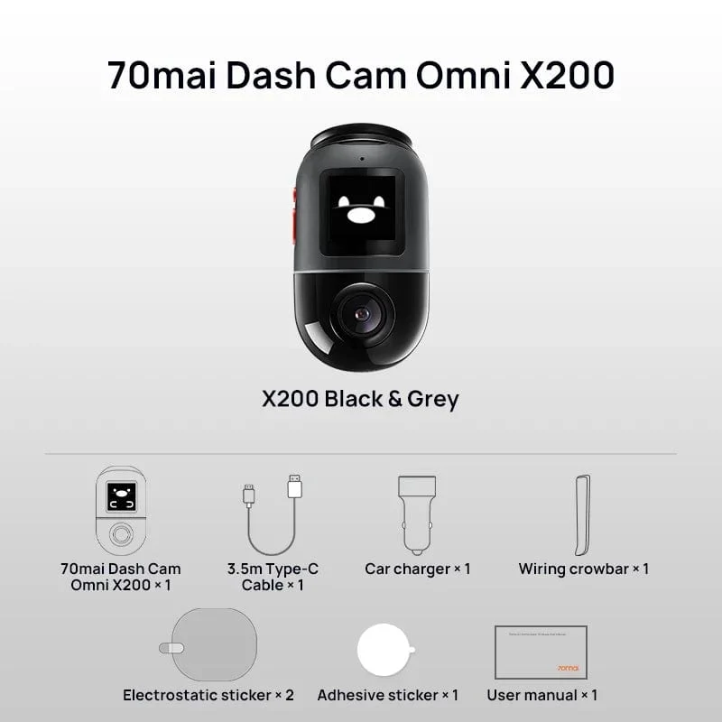 70mai Dash Cam Omni X200 360 ° Volle Ansicht Eingebautes GPS ADAS 70mai Auto DVR X200 Kamera 24H Parkmonitor eMMC Speicher AI Motion