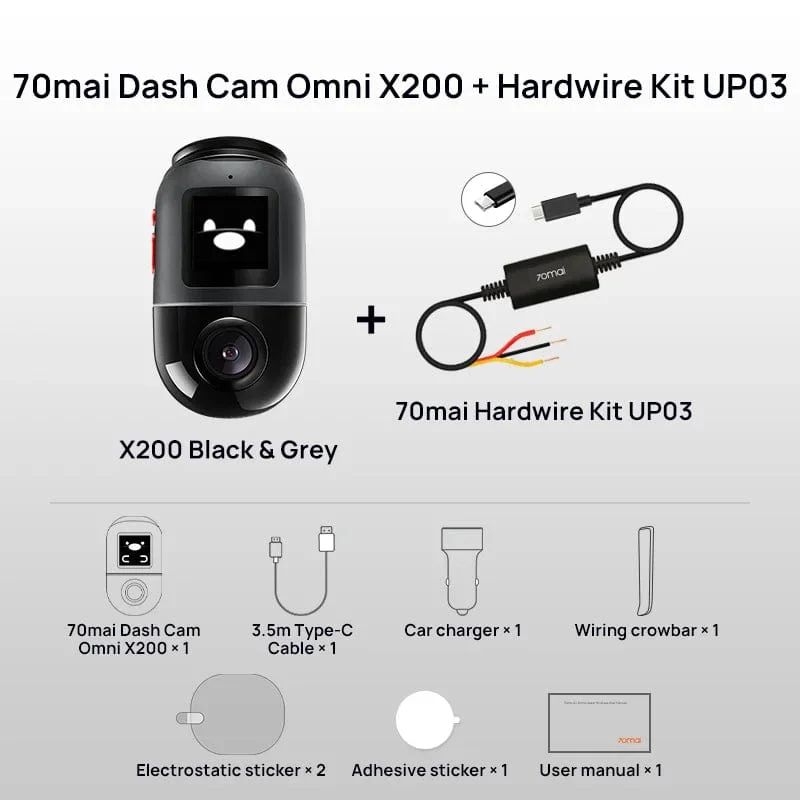 70mai Dash Cam Omni X200 360 ° Volle Ansicht Eingebautes GPS ADAS 70mai Auto DVR X200 Kamera 24H Parkmonitor eMMC Speicher AI Motion