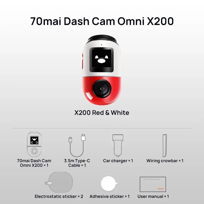 70mai Dash Cam Omni X200 360 ° Volle Ansicht Eingebautes GPS ADAS 70mai Auto DVR X200 Kamera 24H Parkmonitor eMMC Speicher AI Motion