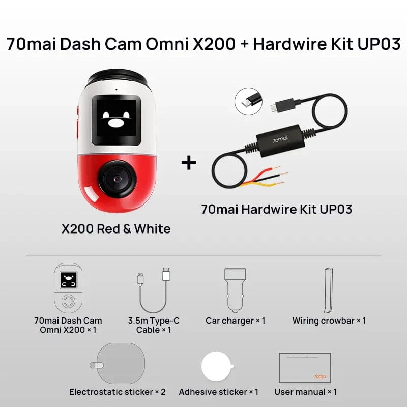 70mai Dash Cam Omni X200 360 ° Volle Ansicht Eingebautes GPS ADAS 70mai Auto DVR X200 Kamera 24H Parkmonitor eMMC Speicher AI Motion