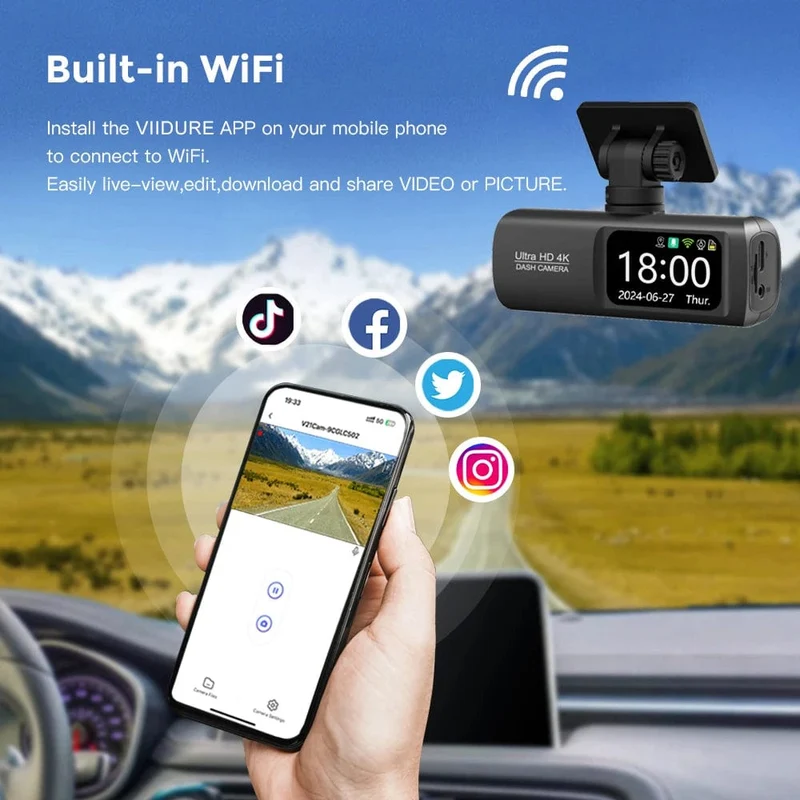 UHD 4K Dashcam Dual Lens Fahrrekorder Auto DVR 1080P Rückfahrkamera Eingebautes WiFi GPS 24-Stunden-Parküberwachung Black Box