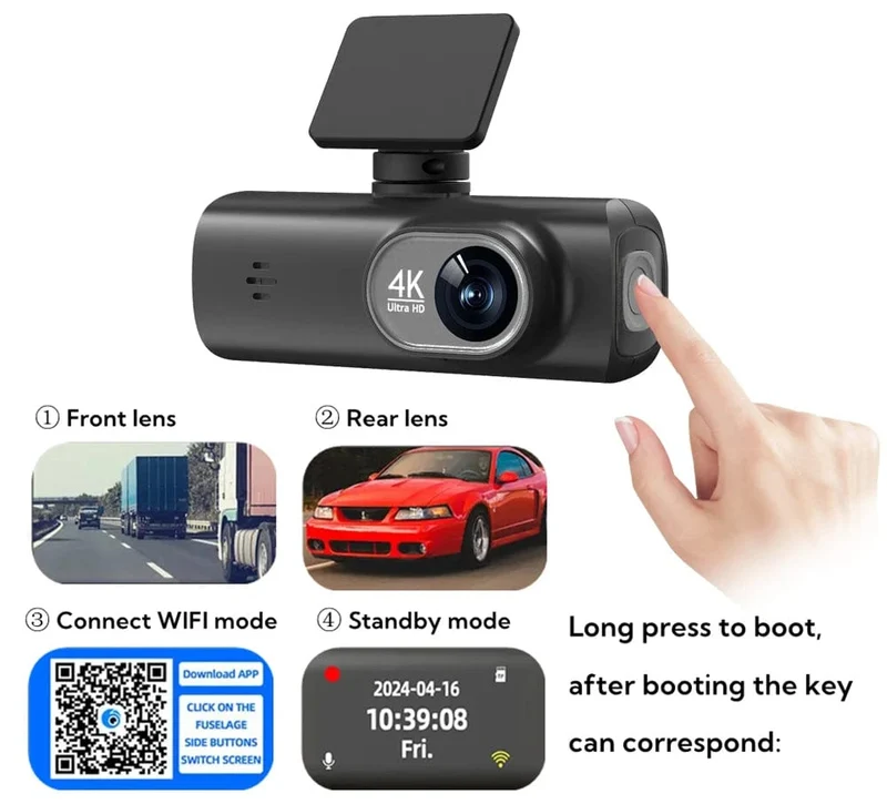 UHD 4K Dashcam Dual Lens Fahrrekorder Auto DVR 1080P Rückfahrkamera Eingebautes WiFi GPS 24-Stunden-Parküberwachung Black Box