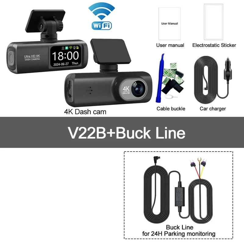 UHD 4K Dashcam Dual Lens Fahrrekorder Auto DVR 1080P Rückfahrkamera Eingebautes WiFi GPS 24-Stunden-Parküberwachung Black Box