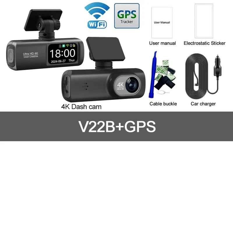 UHD 4K Dashcam Dual Lens Fahrrekorder Auto DVR 1080P Rückfahrkamera Eingebautes WiFi GPS 24-Stunden-Parküberwachung Black Box