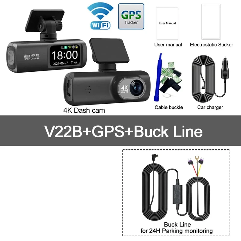 UHD 4K Dashcam Dual Lens Fahrrekorder Auto DVR 1080P Rückfahrkamera Eingebautes WiFi GPS 24-Stunden-Parküberwachung Black Box