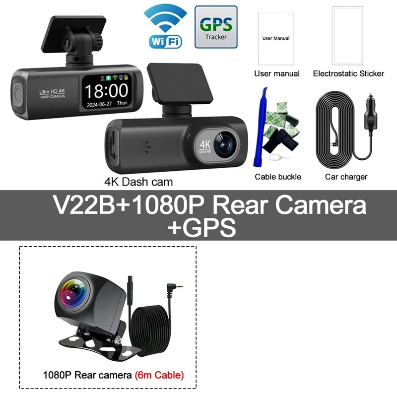 UHD 4K Dashcam Dual Lens Fahrrekorder Auto DVR 1080P Rückfahrkamera Eingebautes WiFi GPS 24-Stunden-Parküberwachung Black Box
