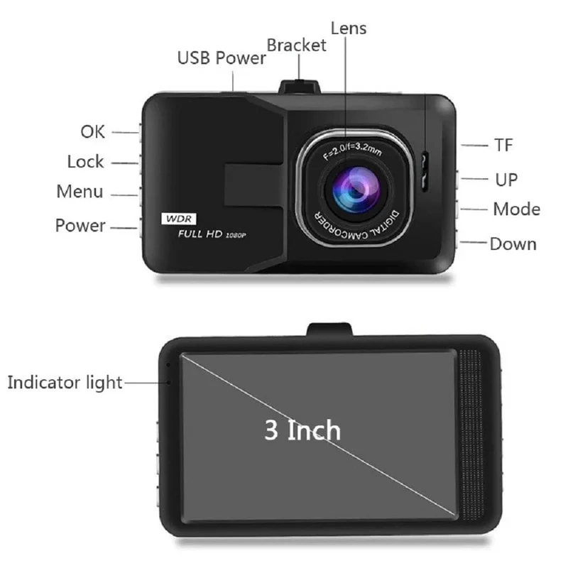 XUSHIDZ NEU 1080P HD Dashkamera Loop-Aufnahme Auto Fahrzeug DVR Videorecorder Dashcam Nachtsicht 24h Parkmonitor G-Sensor