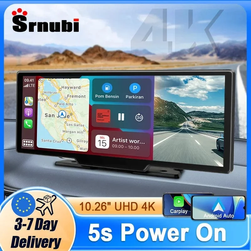 10.26" Dashcam 4K 3840x2160 Kabelloses Carplay und Android Auto-Navigation Sprachsteuerung Auto-DVR Rückfahrkamera BT-Monitorbildschirm