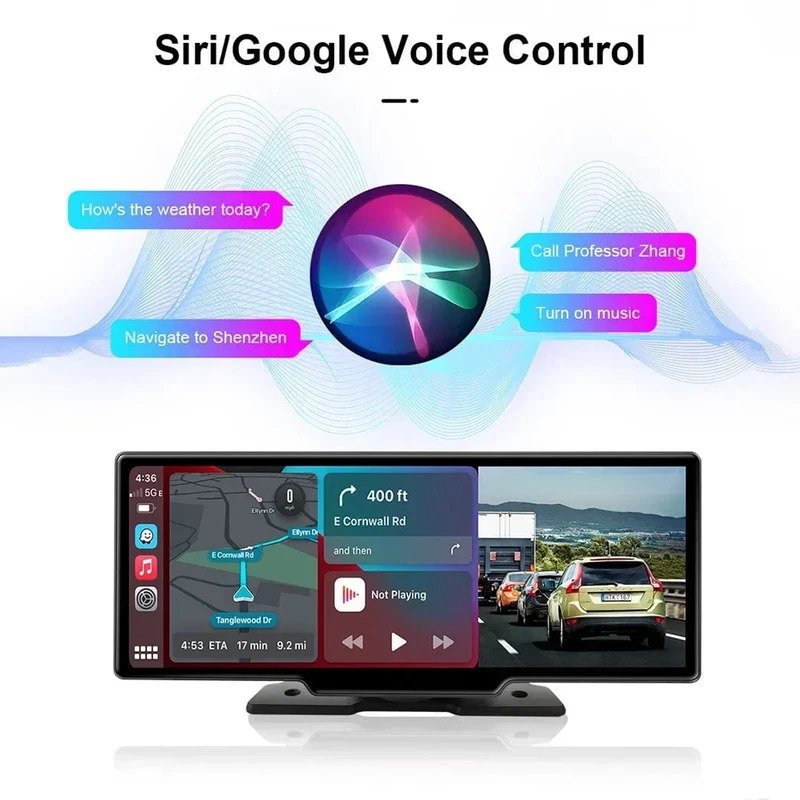 10.26" Dashcam 4K 3840x2160 Kabelloses Carplay und Android Auto-Navigation Sprachsteuerung Auto-DVR Rückfahrkamera BT-Monitorbildschirm