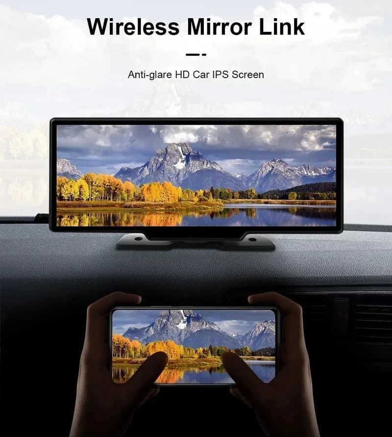 10.26" Dashcam 4K 3840x2160 Kabelloses Carplay und Android Auto-Navigation Sprachsteuerung Auto-DVR Rückfahrkamera BT-Monitorbildschirm