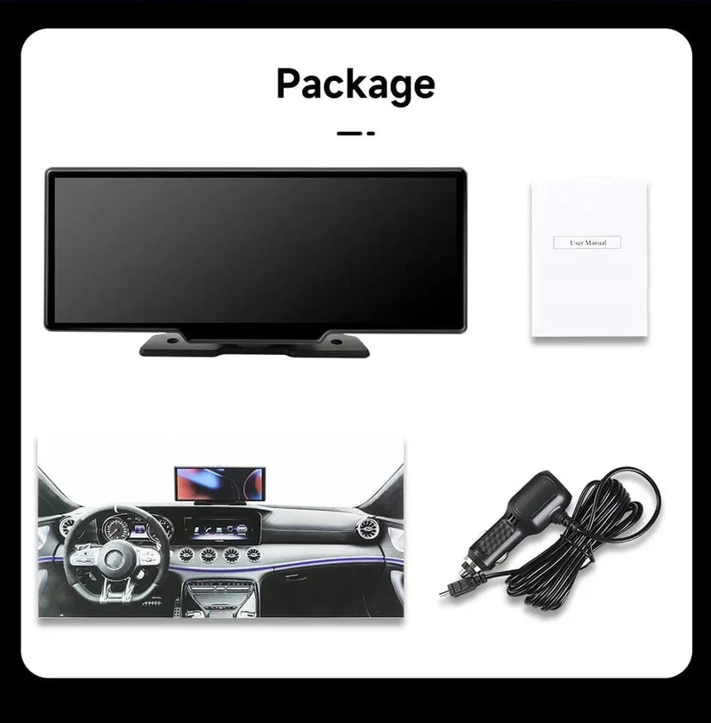 10.26" Dashcam 4K 3840x2160 Kabelloses Carplay und Android Auto-Navigation Sprachsteuerung Auto-DVR Rückfahrkamera BT-Monitorbildschirm