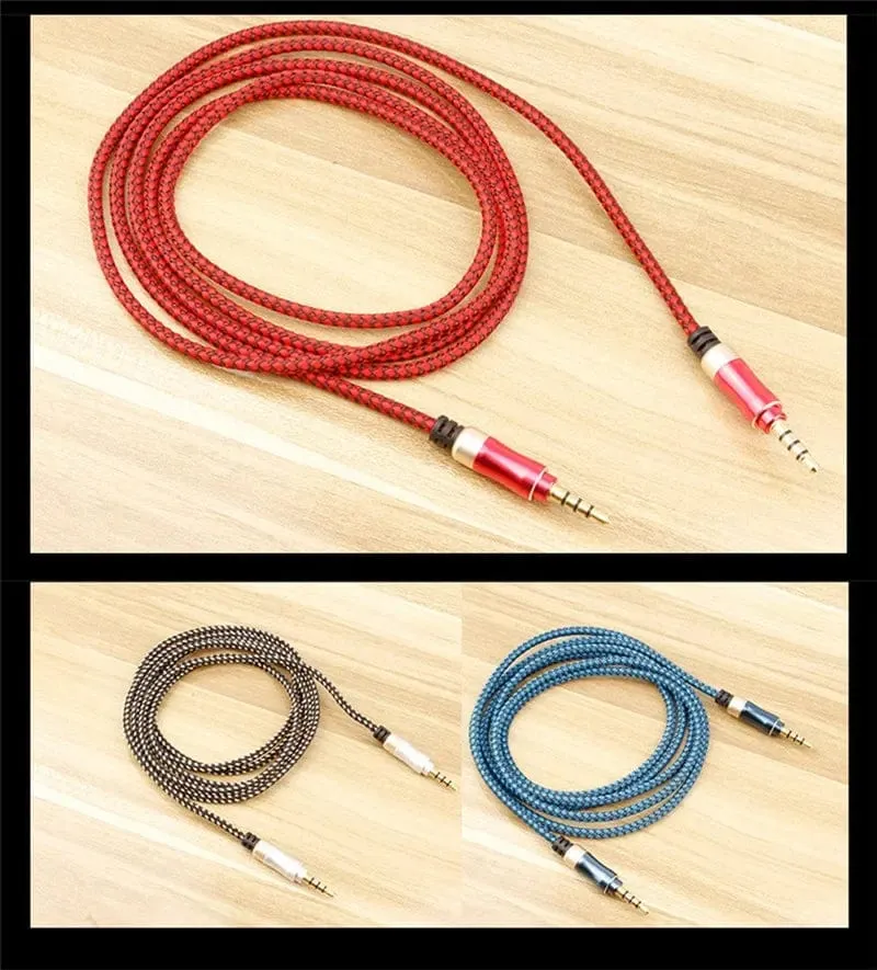 1.5 m Klinkenkabel 3/5, 3.5 mm, 4-poliger Stecker, Lautsprecherkabel mit geflochtenem Kabel für Samsung-Kopfhörer, Xiaomi Car HiFi, Unterhaltungselektronik