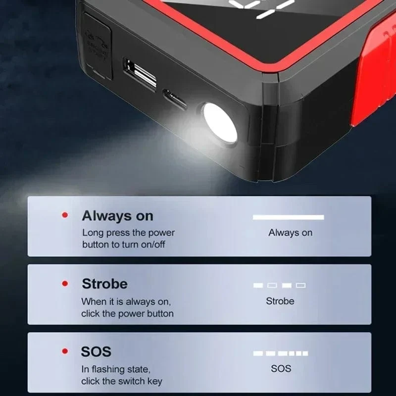 2000A Auto-Starthilfe, 1200A, 12V-Ausgang, tragbares Not-Start-Ladegerät für Autos, Booster-Batterie-Startgerät