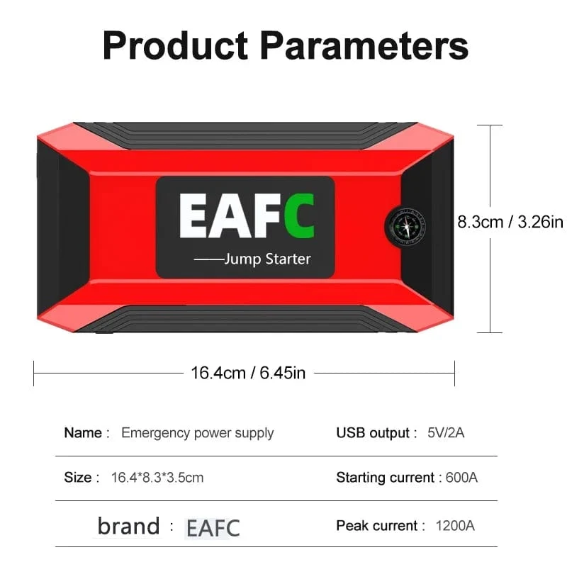 2000A Auto-Starthilfe, 1200A, 12V-Ausgang, tragbares Not-Start-Ladegerät für Autos, Booster-Batterie-Startgerät