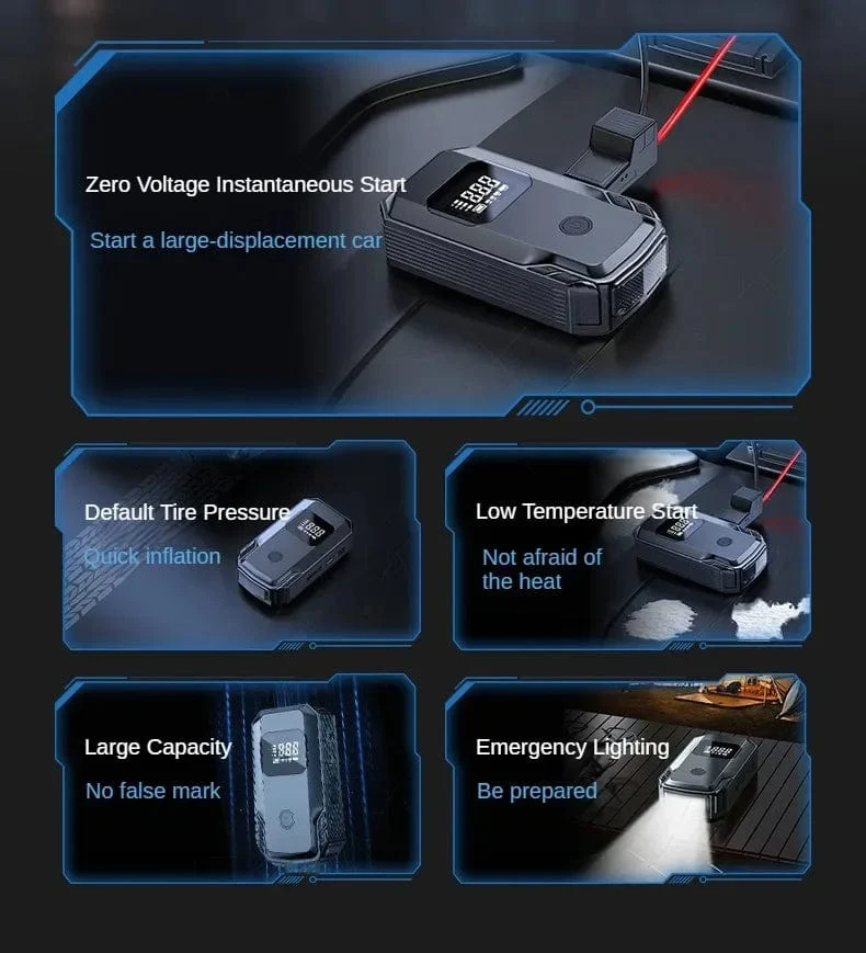 Auto Starthilfe Power Bank Luftpumpe Multifunktions-Luftkompressor Inflator Tragbarer Batteriestarter Auto Elektrogeräte