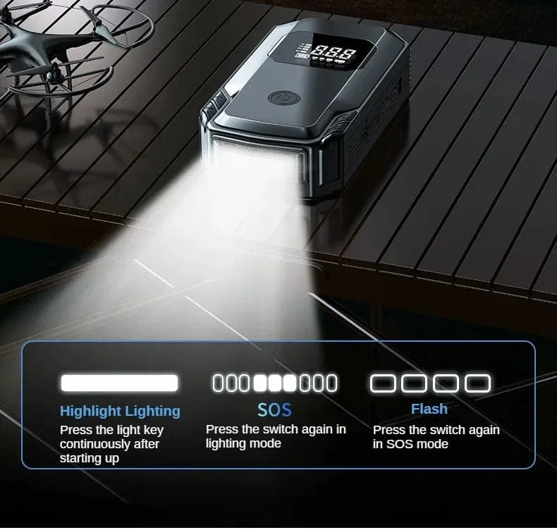 Auto Starthilfe Power Bank Luftpumpe Multifunktions-Luftkompressor Inflator Tragbarer Batteriestarter Auto Elektrogeräte