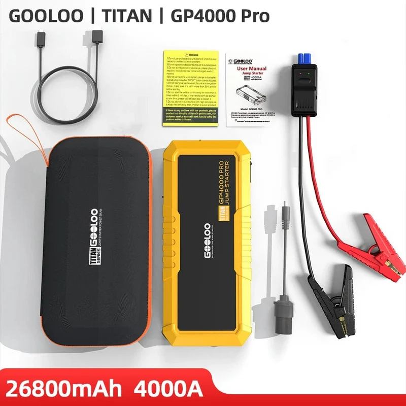 GOOLOO 26800mAh Starthilfe Auto Booster Externe Batterie 4000A Start Power Bank 12V Start Gerät für Benzin Diesel Notfall