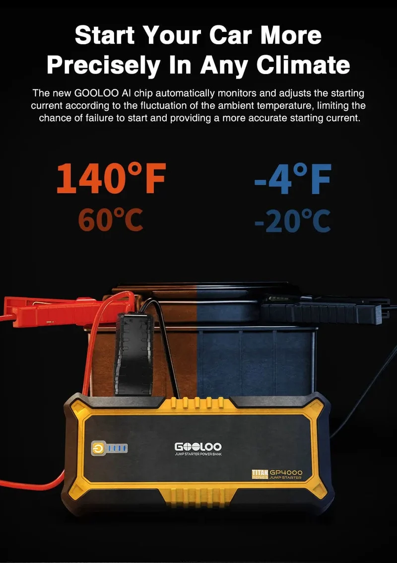 GOOLOO 26800mAh Starthilfe Auto Booster Externe Batterie 4000A Start Power Bank 12V Start Gerät für Benzin Diesel Notfall