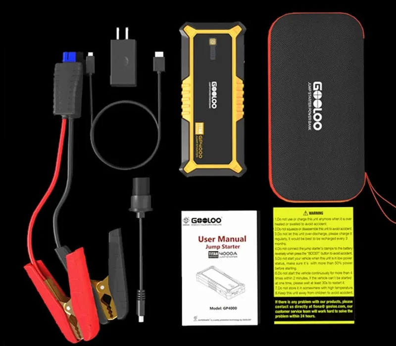 GOOLOO 26800mAh Starthilfe Auto Booster Externe Batterie 4000A Start Power Bank 12V Start Gerät für Benzin Diesel Notfall