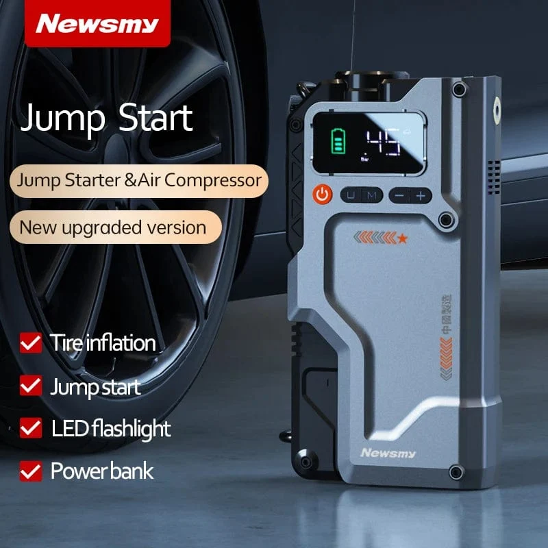 Newsmy 5-in-1-Auto-Starthilfe mit Luftkompressor, 20000 mAh, tragbares Booster-Ladegerät, 2000 A, Auto-Luftpumpe, Batterie-Startgerät