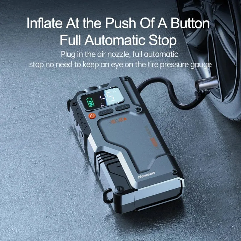 Newsmy 5-in-1-Auto-Starthilfe mit Luftkompressor, 20000 mAh, tragbares Booster-Ladegerät, 2000 A, Auto-Luftpumpe, Batterie-Startgerät