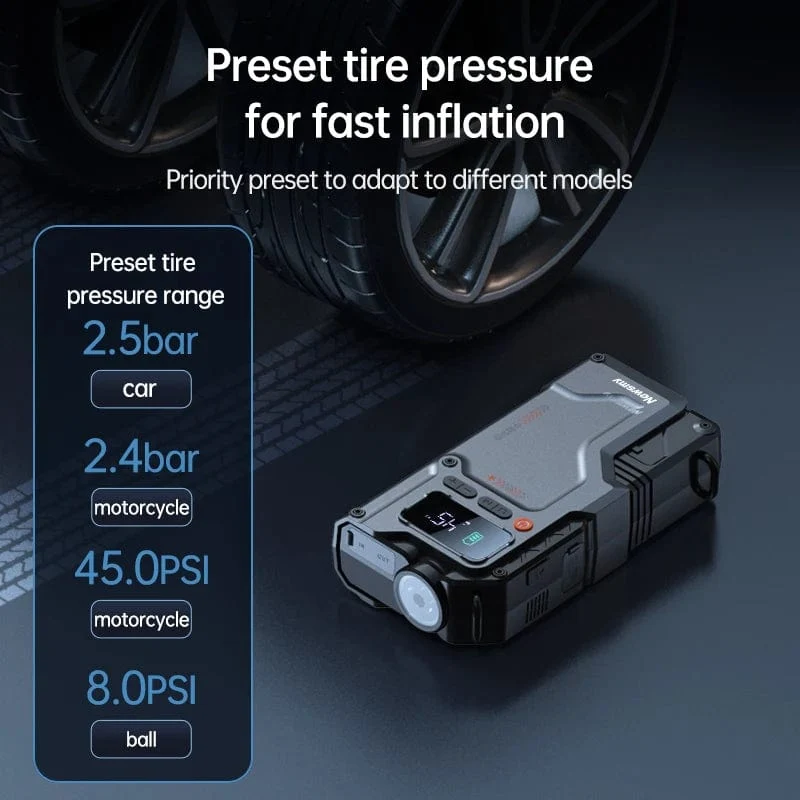 Newsmy 5-in-1-Auto-Starthilfe mit Luftkompressor, 20000 mAh, tragbares Booster-Ladegerät, 2000 A, Auto-Luftpumpe, Batterie-Startgerät