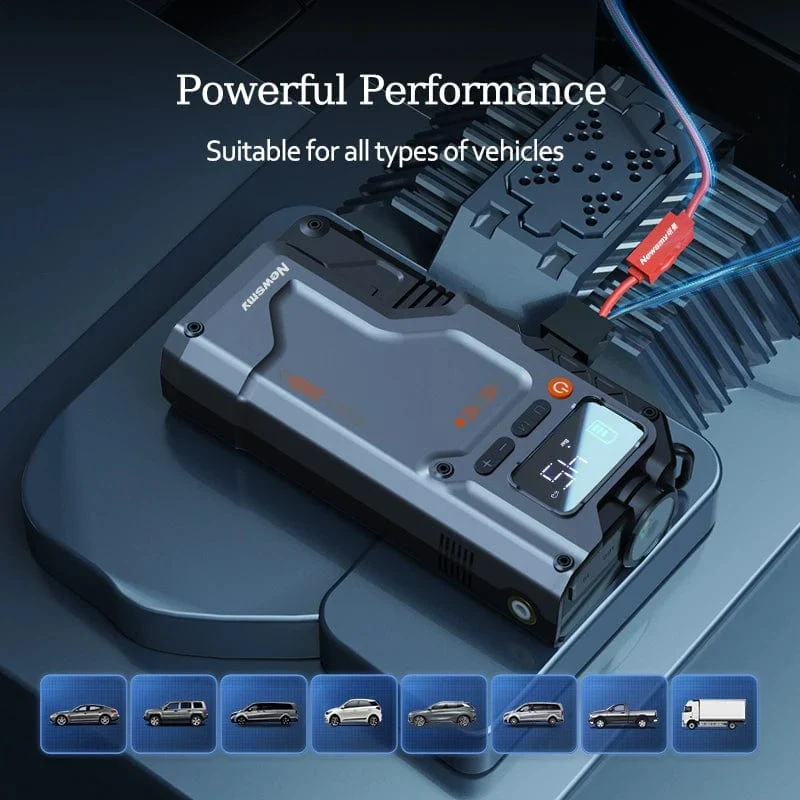 Newsmy 5-in-1-Auto-Starthilfe mit Luftkompressor, 20000 mAh, tragbares Booster-Ladegerät, 2000 A, Auto-Luftpumpe, Batterie-Startgerät