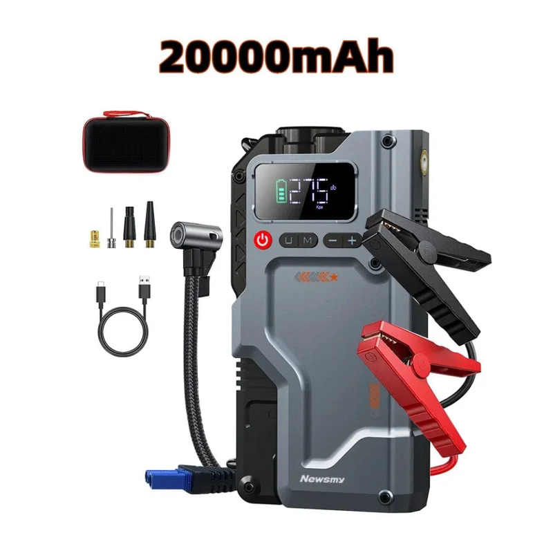 Newsmy 5-in-1-Auto-Starthilfe mit Luftkompressor, 20000 mAh, tragbares Booster-Ladegerät, 2000 A, Auto-Luftpumpe, Batterie-Startgerät