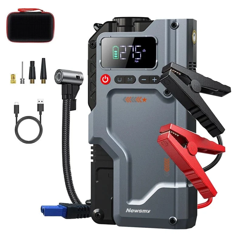 Newsmy 5-in-1-Auto-Starthilfe mit Luftkompressor, 20000 mAh, tragbares Booster-Ladegerät, 2000 A, Auto-Luftpumpe, Batterie-Startgerät