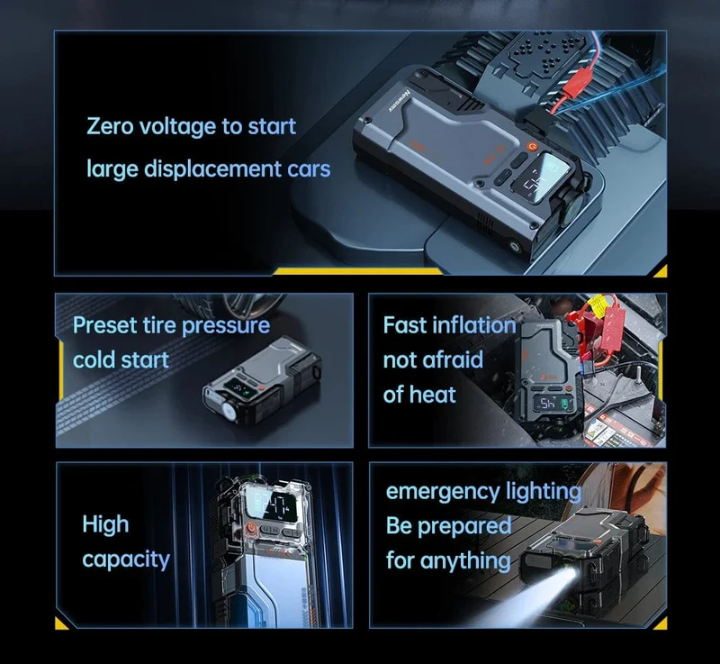 Newsmy 5-in-1-Auto-Starthilfe mit Luftkompressor, 20000 mAh, tragbares Booster-Ladegerät, 2000 A, Auto-Luftpumpe, Batterie-Startgerät