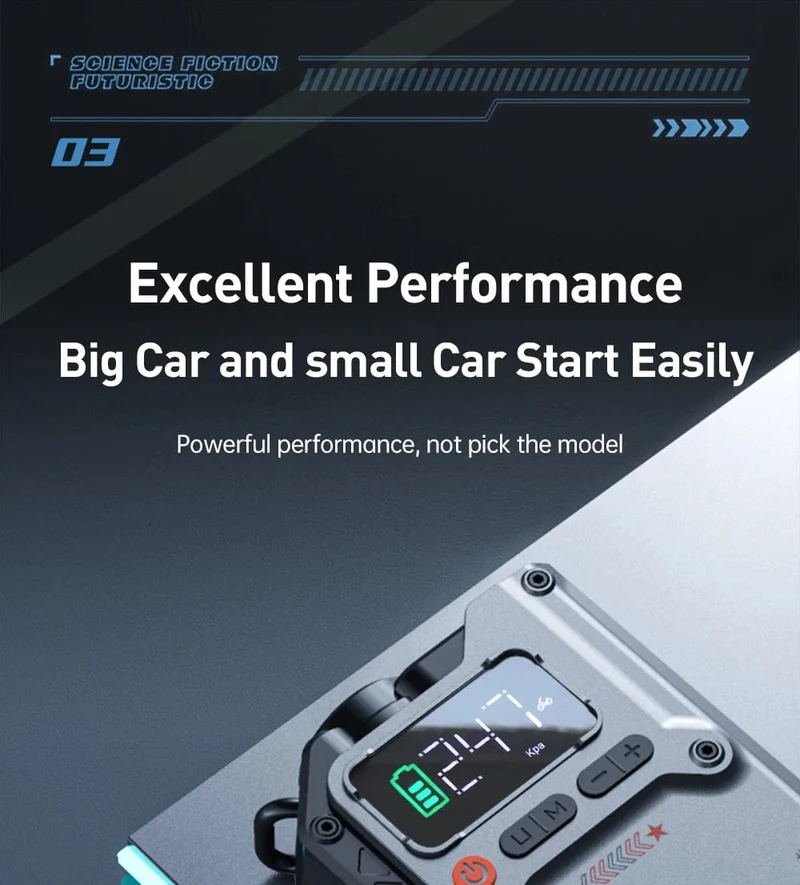 Newsmy 5-in-1-Auto-Starthilfe mit Luftkompressor, 20000 mAh, tragbares Booster-Ladegerät, 2000 A, Auto-Luftpumpe, Batterie-Startgerät