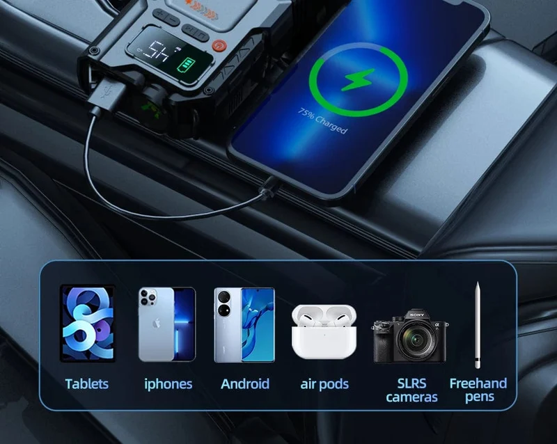 Newsmy 5-in-1-Auto-Starthilfe mit Luftkompressor, 20000 mAh, tragbares Booster-Ladegerät, 2000 A, Auto-Luftpumpe, Batterie-Startgerät