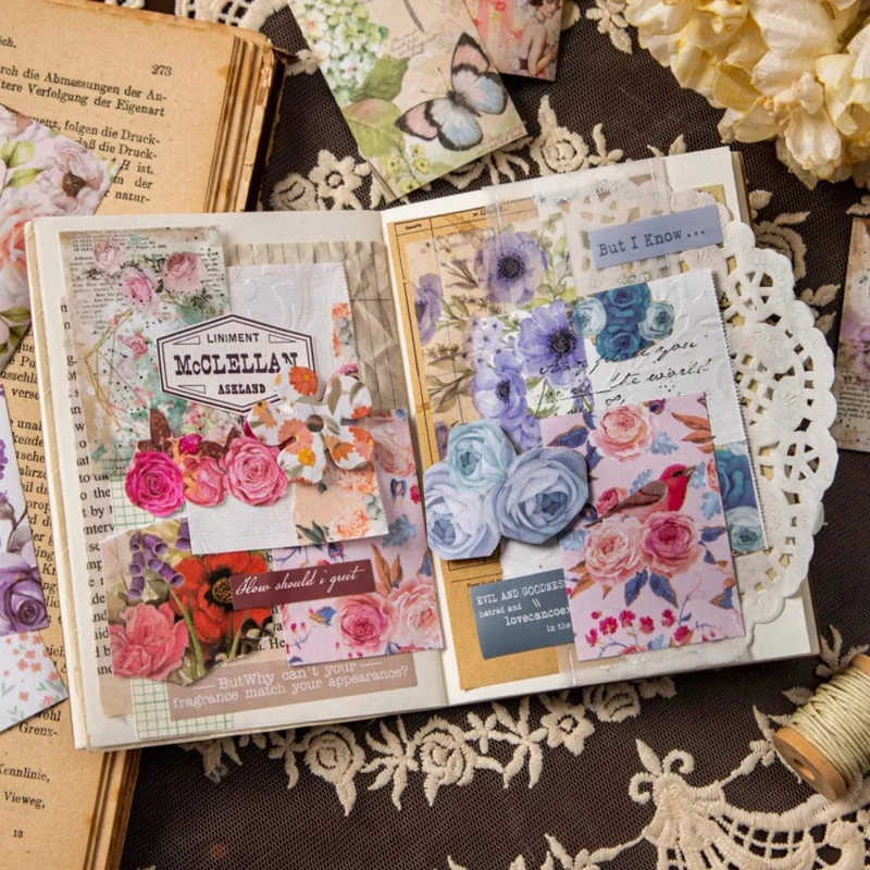 Mr.Paper 6 Stil 100 Blatt/Buch Washi-Aufkleber Vintage Pflanzen Blumen Handbuch DIY Dekorationsmaterial Koreanisches Briefpapier
