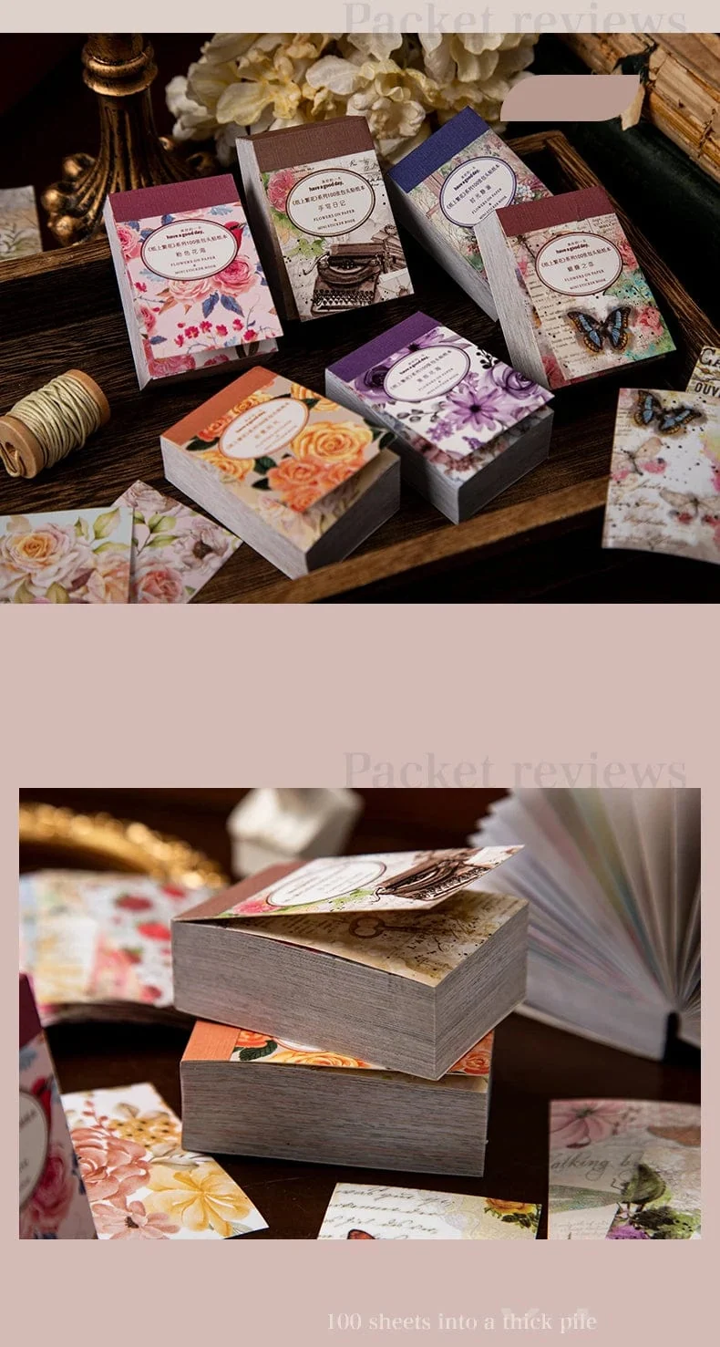Mr.Paper 6 Stil 100 Blatt/Buch Washi-Aufkleber Vintage Pflanzen Blumen Handbuch DIY Dekorationsmaterial Koreanisches Briefpapier