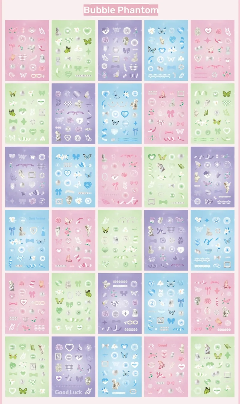 30 Blatt Premium Hologramm Stickerbuch im koreanischen Stil, glänzend, süß, für Scrapbooking, Journaling, Fotokarten, Dekoration, Toploader-Deko