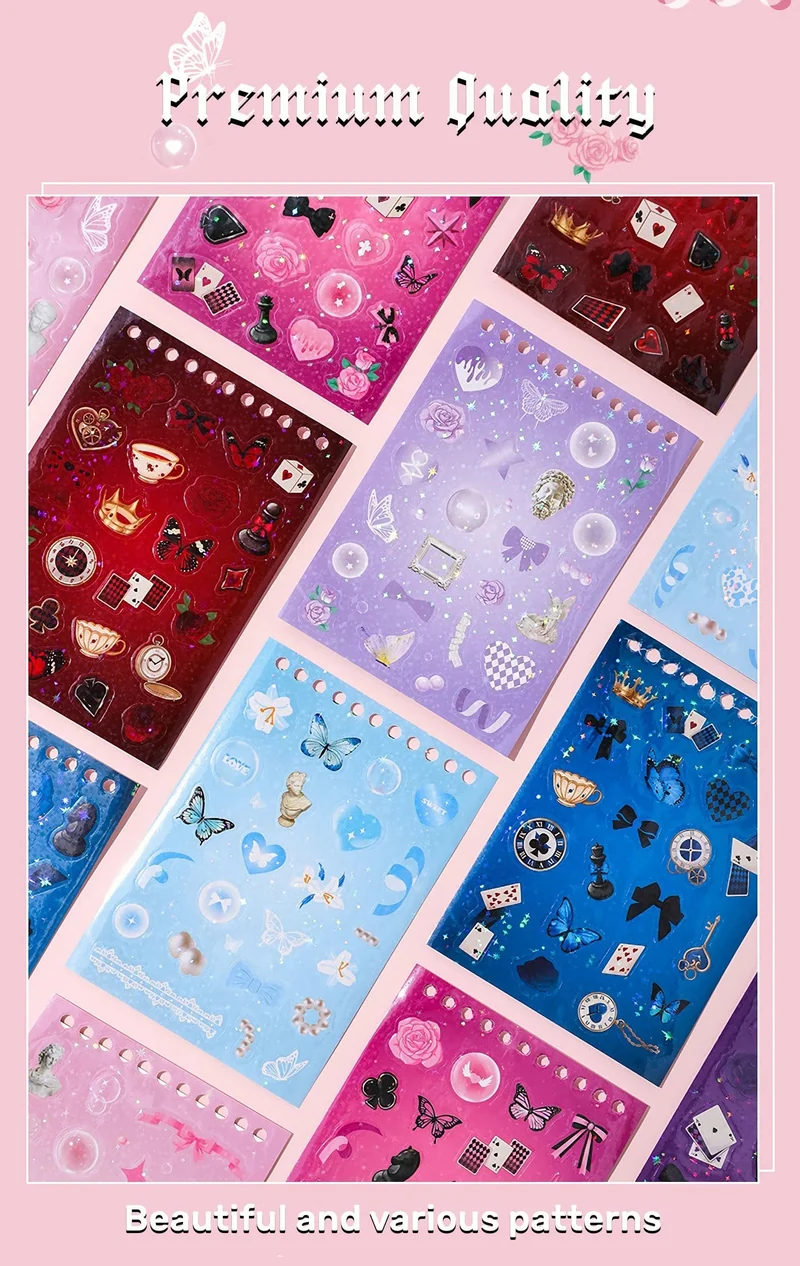 30 Blatt Premium Hologramm Stickerbuch im koreanischen Stil, glänzend, süß, für Scrapbooking, Journaling, Fotokarten, Dekoration, Toploader-Deko
