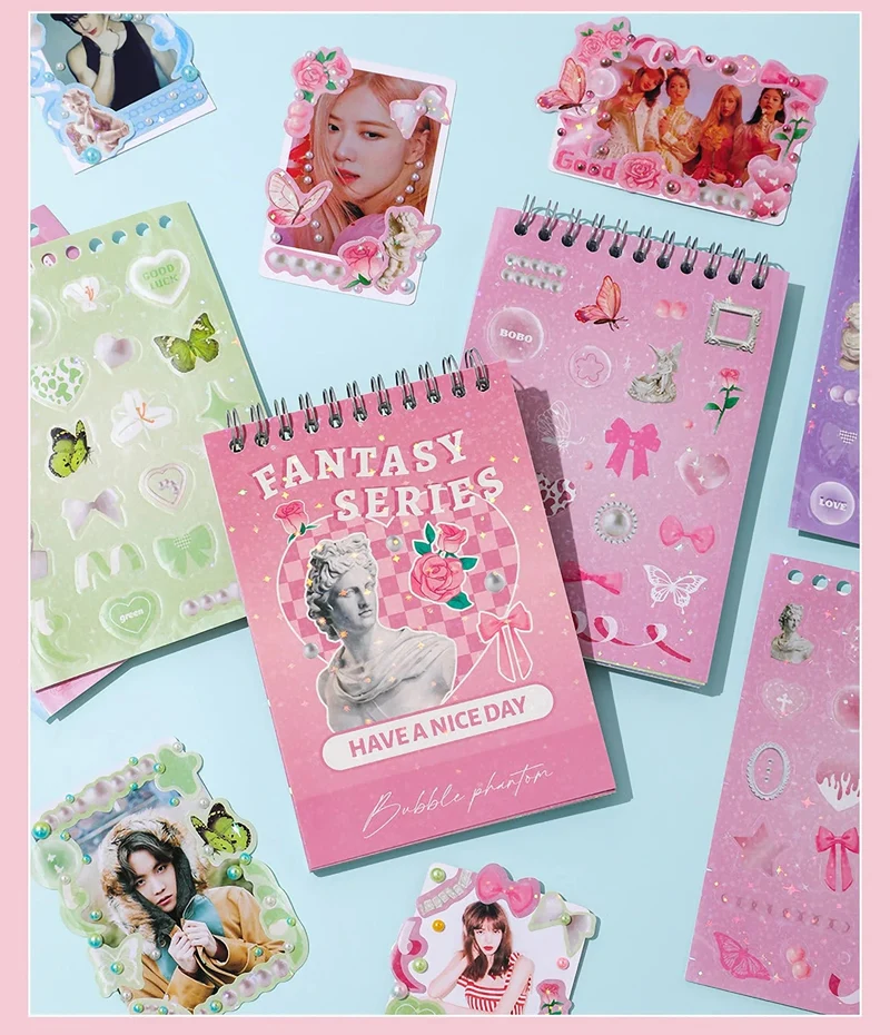 30 Blatt Premium Hologramm Stickerbuch im koreanischen Stil, glänzend, süß, für Scrapbooking, Journaling, Fotokarten, Dekoration, Toploader-Deko