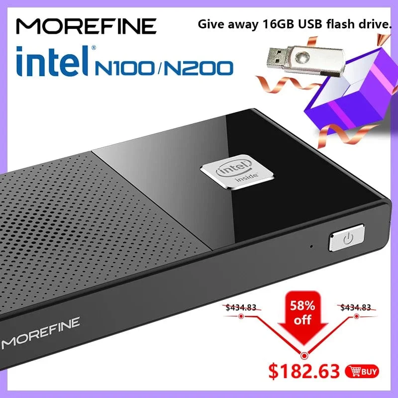MOREFINE M6 Mini-PC 12. Generation Intel N100/N200 Windows 11Pro DDR5 2933 MHz NVMe SSD Taschencomputer PC HDMI2.0 4K@60Hz WiFi 6 BT5.2