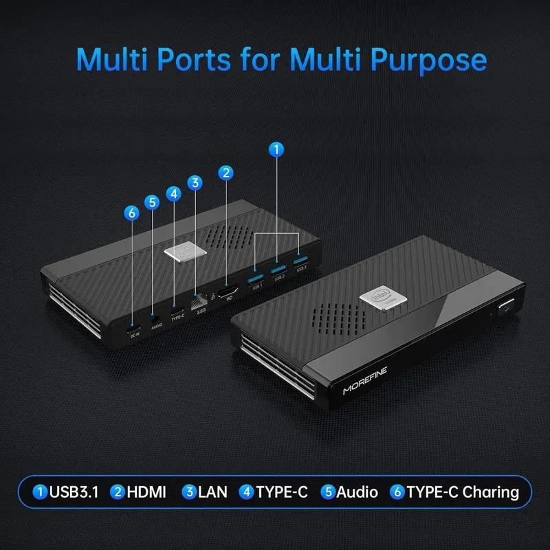 MOREFINE M6 Mini-PC 12. Generation Intel N100/N200 Windows 11Pro DDR5 2933 MHz NVMe SSD Taschencomputer PC HDMI2.0 4K@60Hz WiFi 6 BT5.2