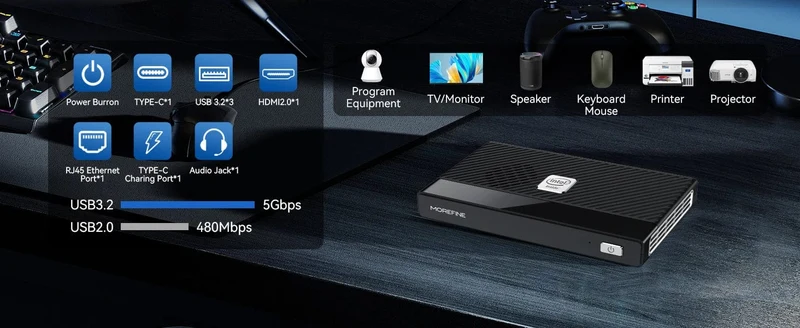 MOREFINE M6 Mini-PC 12. Generation Intel N100/N200 Windows 11Pro DDR5 2933 MHz NVMe SSD Taschencomputer PC HDMI2.0 4K@60Hz WiFi 6 BT5.2