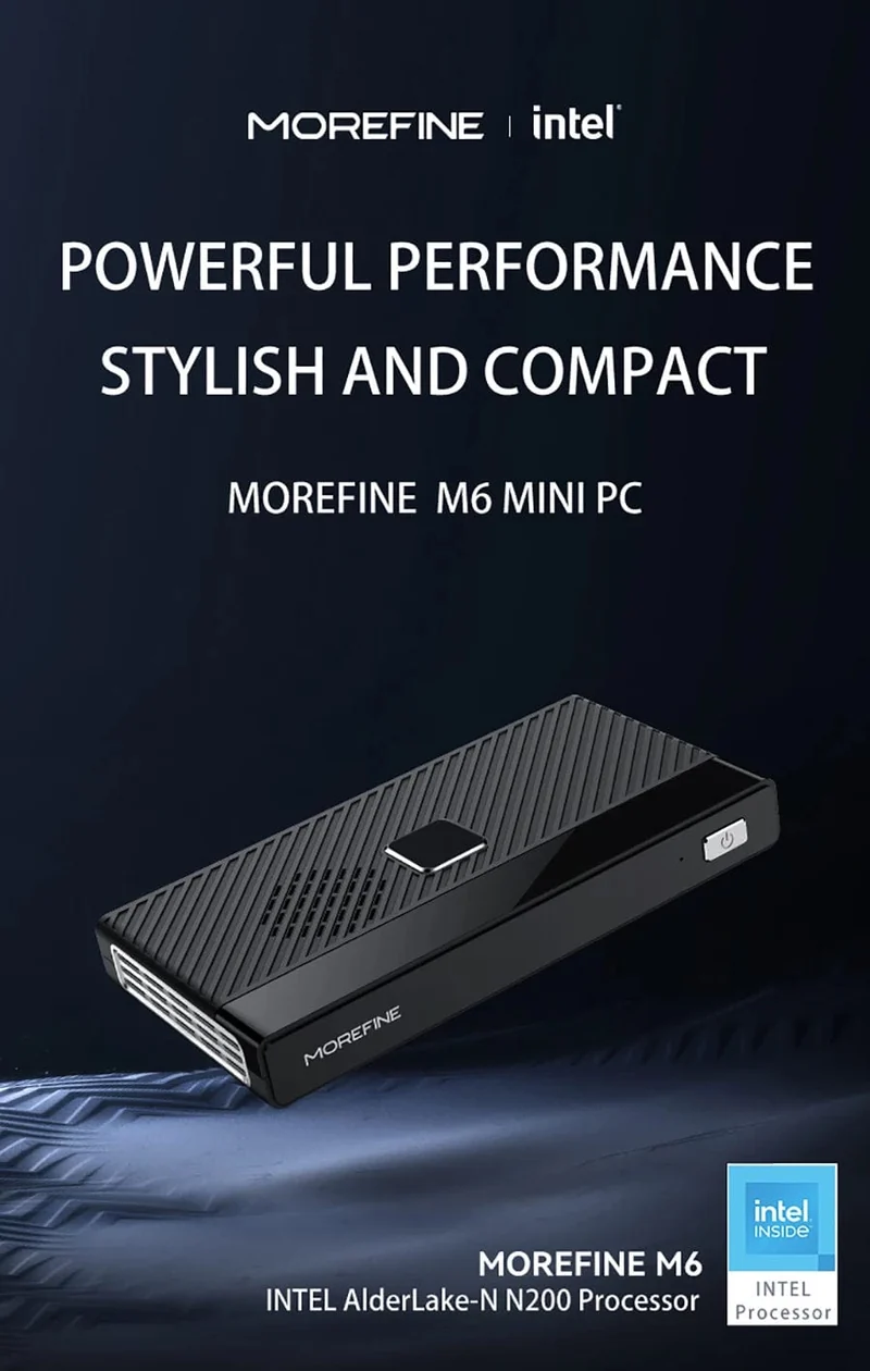 MOREFINE M6 Mini-PC 12. Generation Intel N100/N200 Windows 11Pro DDR5 2933 MHz NVMe SSD Taschencomputer PC HDMI2.0 4K@60Hz WiFi 6 BT5.2
