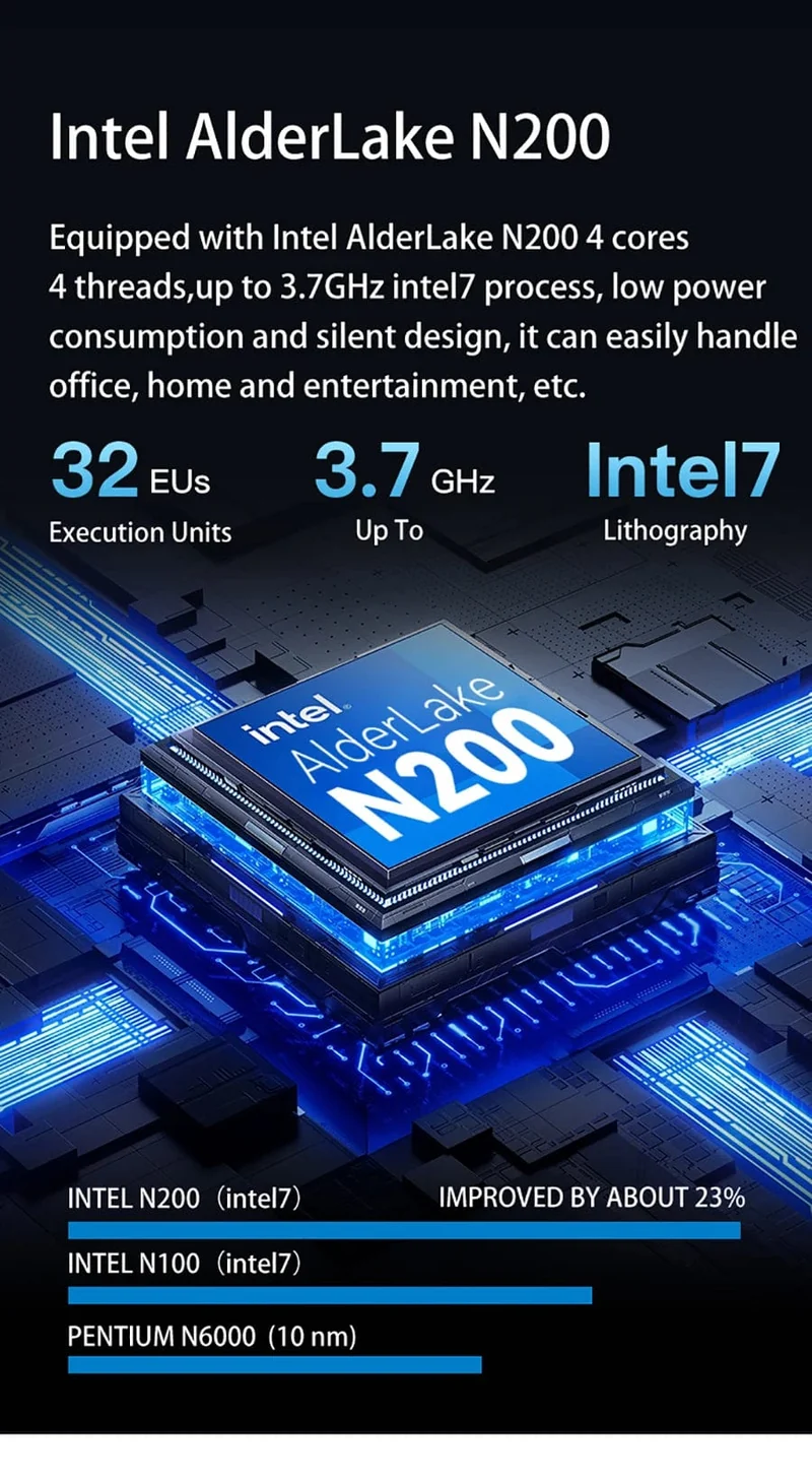 MOREFINE M6 Mini-PC 12. Generation Intel N100/N200 Windows 11Pro DDR5 2933 MHz NVMe SSD Taschencomputer PC HDMI2.0 4K@60Hz WiFi 6 BT5.2