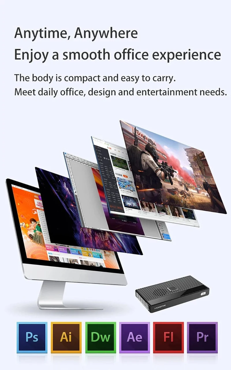 MOREFINE M6 Mini-PC 12. Generation Intel N100/N200 Windows 11Pro DDR5 2933 MHz NVMe SSD Taschencomputer PC HDMI2.0 4K@60Hz WiFi 6 BT5.2