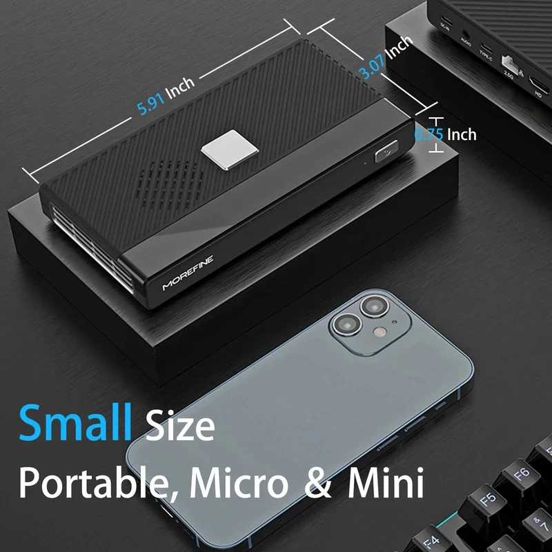 MOREFINE M6 Mini-PC 12. Generation Intel N100/N200 Windows 11Pro DDR5 2933 MHz NVMe SSD Taschencomputer PC HDMI2.0 4K@60Hz WiFi 6 BT5.2